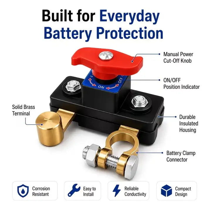 PowerCut Pro — 12V-24V Heavy-Duty Battery Disconnector Switch (Car, Truck, Tractor, RV)